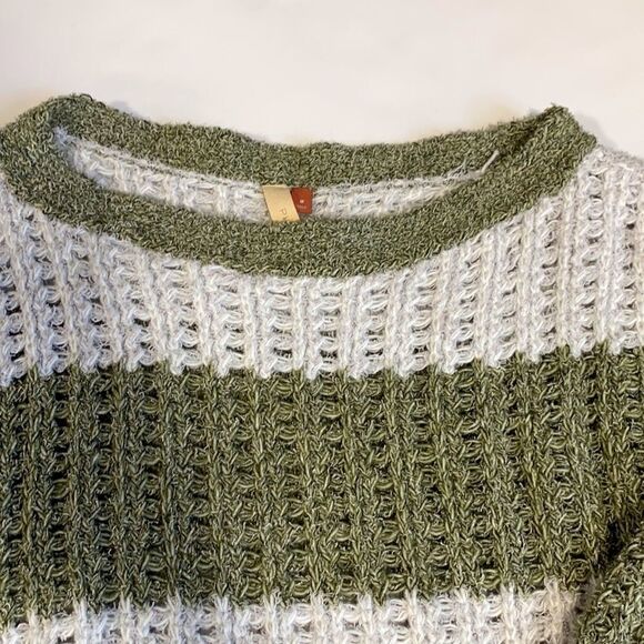 Pilcro Boxy Boat Neck Chenile‎ Oversized Chunky  Soft Cozy Sweater Green Cream M - Picture 5 of 10